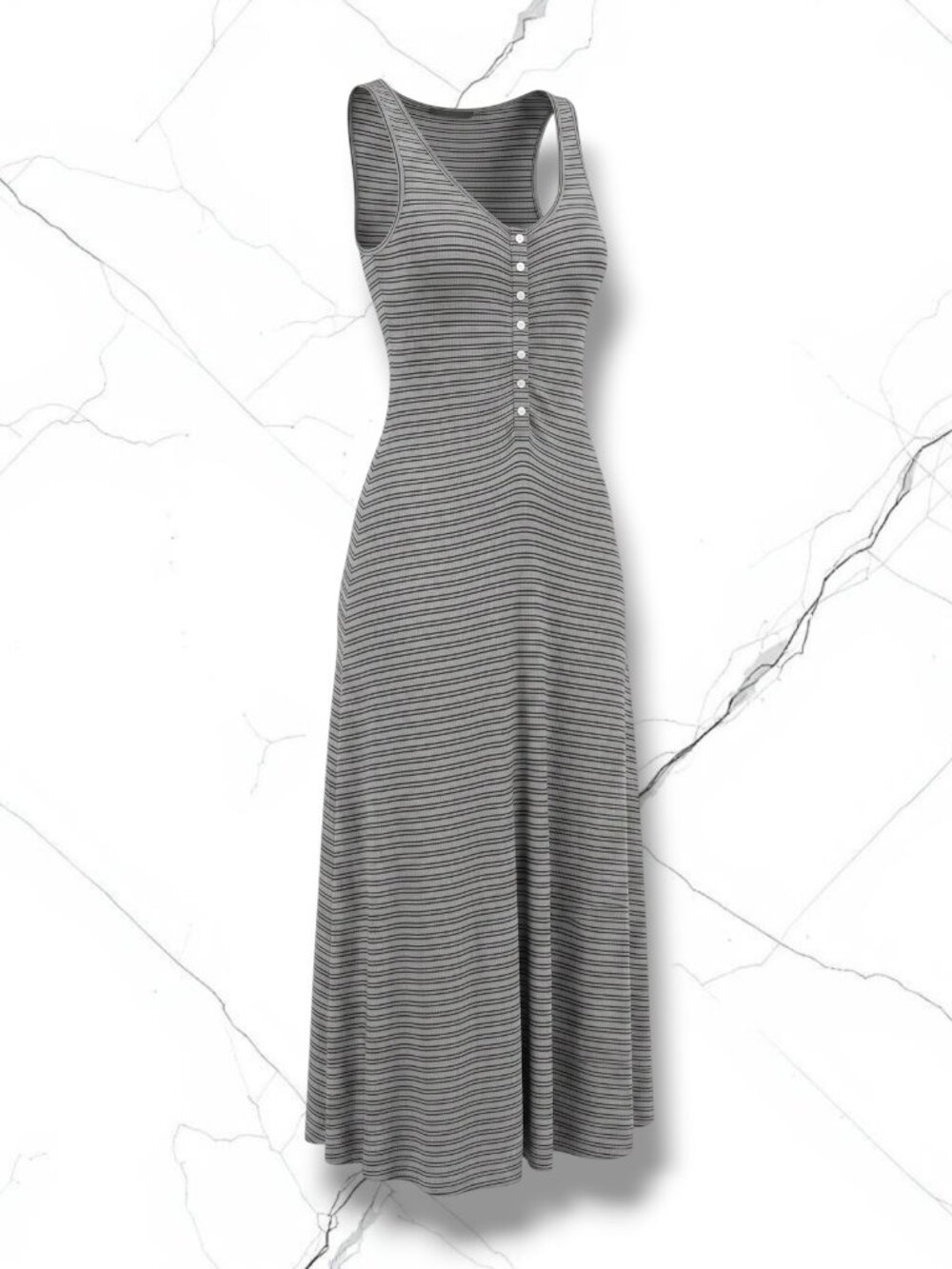 Athleta Grey Black Striped Ribbed Button Front Tank Maxi Dress S